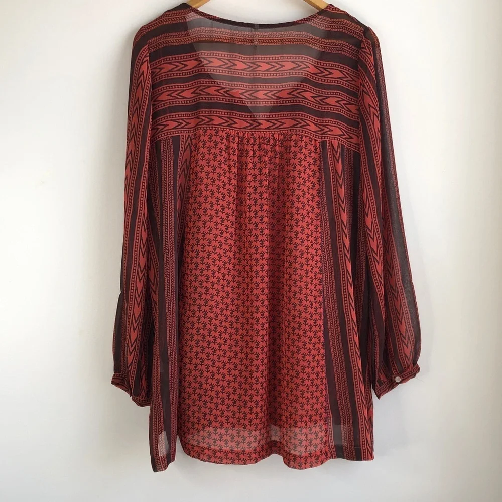 Free People Boho Red Patterned Peasant Tunic Top